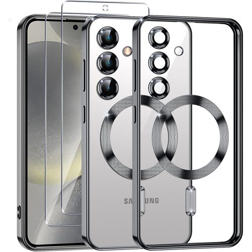 Coque Magnétique Transparente Compatible Magsafe Pour Samsung Galaxy S24 5g + 2 Verres Trempés ¿ Antichocs, Anti-Rayures, Protection Caméra