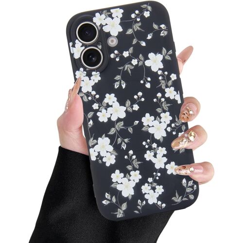 KALANKA-Coque Magnétique pour iPhone 16 Etui Compatible avec MagSafe, Coque de Protection en Silicone Liquide de Haute Qualité Coque de à Motif Floral pour iPhone 16, Noir