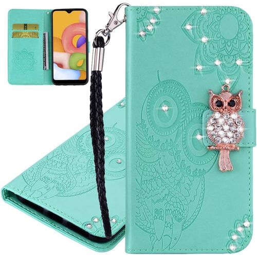 Coque Pour Samsung Galaxy S23, Premium Cuir R¿¿Tro Hibou Brillant Diamant Housse Portefeuille Fente Carte B¿¿Quille Magn¿¿Tique ¿¿Tui ¿¿ Rabat Housse Pour Samsung S23. Owl Vert Yk