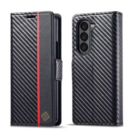 Coque Pour Samsung Z Fold 6,Étui Samsung Z Fold 6 AntichocSupport Pliable,Clamshell,Housse en Tpu+Pu cuir en fibre de carbone - Noir
