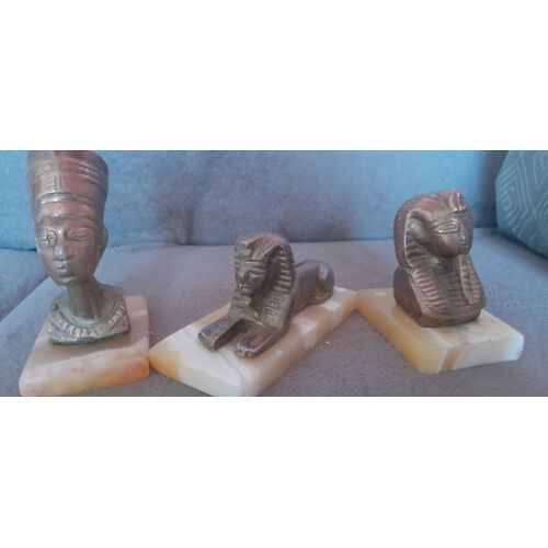 Statuettes Égyptiennes Bronze Socle Marbre