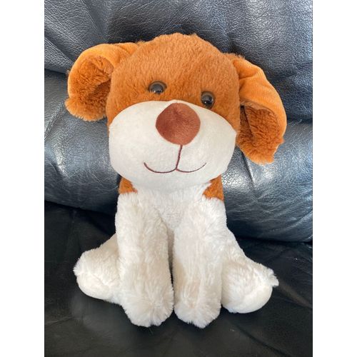 Doudou peluche chien marron et blanc Mac et sax 26cm