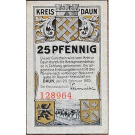 Billet Allemagne 25 Pfennig 02/1920 Daun Gra D7,2