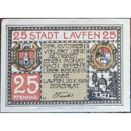 Billet Allemagne 25 Pfennig 10/1920 Laufen Gra L20,1