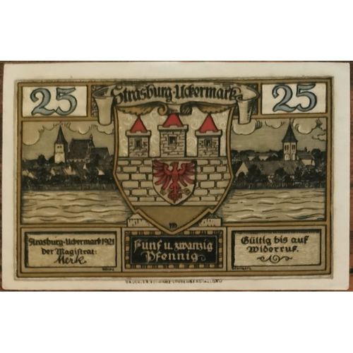 Billet Allemagne 25 Pfennig 1921 Strasburg I. Uckermark Grm 1280,1 1/2