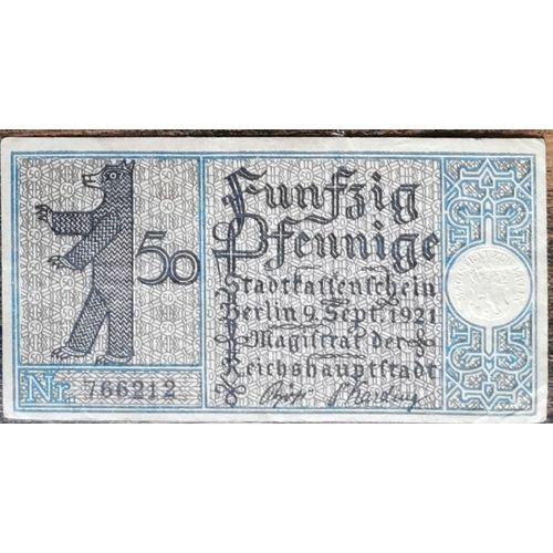 Billet Allemagne 50 Pfennig 09/1921 Berlin Grm 92,1 3/20