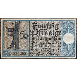 Billet Allemagne 50 Pfennig 09/1921 Berlin Grm 92,1 10/20
