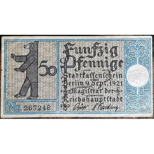 Billet Allemagne 50 Pfennig 09/1921 Berlin Grm 92,1 11/20