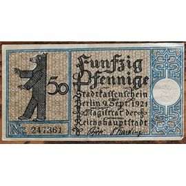 Billet Allemagne 50 Pfennig 09/1921 Berlin Grm 92,1 15/20