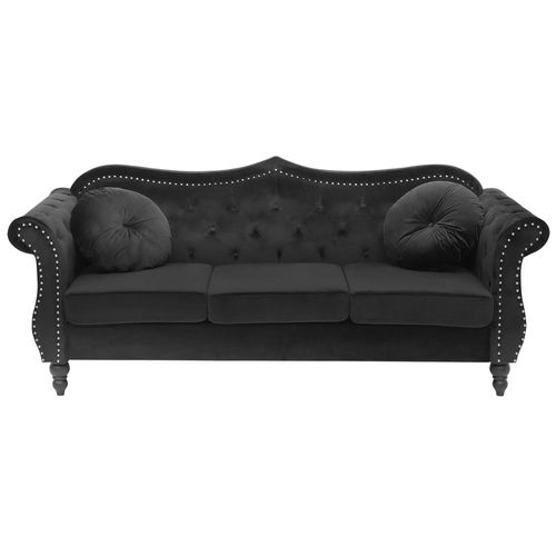 Canapé Chesterfield 3 Places En Velours Noir Skien