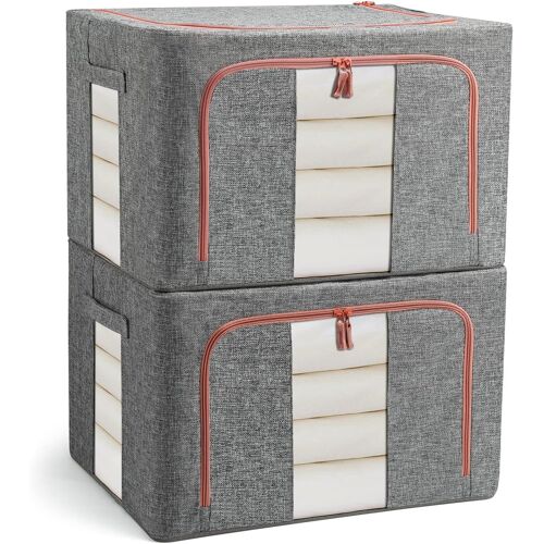 SJZG-Lot De 2 Sacs De Rangement Pliables Et Rigides Pour Couettes, B Armoire Pour Édredons Couvertures Oreillers Jouets Vestes Vêtements, Avec Fenêtres Transparentes, Gris (22L)