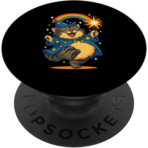 KALANKA-Magicien Chat Magique avec Arc-en-Ciel et Baguette Magique PopSockets PopGrip Adhésif