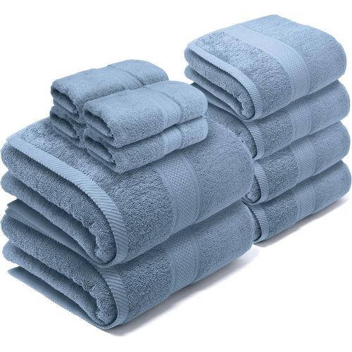 Kalanka-\U2013lot 10 Serviette De Bain 100% Coton Oeko-Tex® : 4 De Toilette, 4 De Main, 2 De Douche - Serviettes De Bain Grande Taille, Drap De Bain Doux Et Absorbant, Linge De Bain.