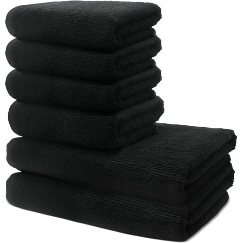 Kalanka-Lot De 6 Serviettes | 2 Serviettes De Bain 70x140cm + 4 Serviettes De Toilette 50x100cm | 100% Coton Premium | Epais 500g/M2 | Linge De Bain Doux & Absorbant | Oeko-Tex | Marque | Noir