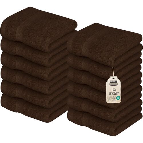 Kalanka-- Lot De Serviettes De Toilette Premium (30 X 30 Cm, Marron Foncé) 100% Coton, Gants De Toilette/Serviette De Visage, Très Absorbants Et Doux Au Toucher (Paquet De 12)