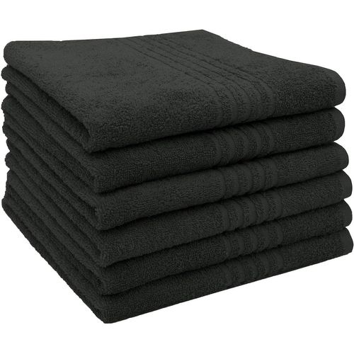 Tzf-Set De 6 Serviettes De Toilette, 50x70 Cm, Coton, 380g/M², Noir