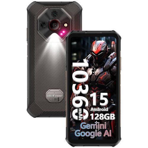 Ulefone Armor X16 Telephone Portable Incassable Android 15, 12Go+128Go/SD-2TB 10360mAh Smartphone Incassable 48MP+16MP+20MP Vision Nocturne, 6,56"" 3-Slots/Flashlight/Face ID/Fingerprint/GPS/NFC Noir