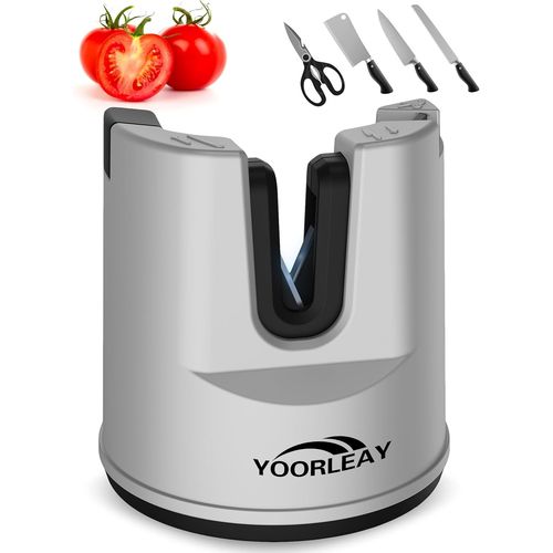 Caypp-Aiguiseur De Couteaux À Réglage Automatique De L'angle Pour Couteaux De Cuisine,Ciseaux,Couteaux Droits,Outil D'aiguisage De Couteaux Fixes Multifonctionnel À Ventouse,Blanc Argenté