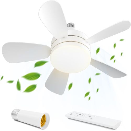 SEPT-Ventilateurs de Plafond avec Lampe Intégrée Lumiere, Lampe Ventilateur Plafond avec Douille E27, 3 Vitesses Dimmable pour Chambre, Salon