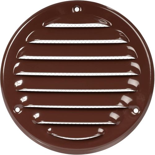 Cache grille d'aération en Marron Ø 10 cm - Ouvertures d'aération rondes pour soffite - Grille d'aération - Moustiquaire intégrée - Ventilation CVC, aluminium 100 mm