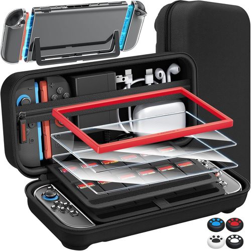 14 en 1 Kit D'accessoires Compatible avec Nintendo Switch 2,Étui de Rangement pour Switch 2,Étui de Protection Film de Protection Verre,avec 2 Guides,4 Protections pour Joysticks et etc