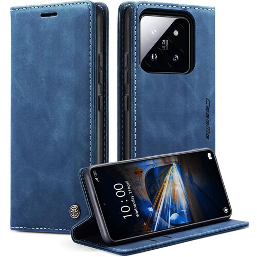 Coque Pour Xiaomi 14 Clapet Case En Cuir Pochette Protection Portefeuille Rabat Etui Premium Housse Porte Carte Magnétique Étui Pour Xiaomi 14, Bleu