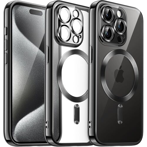 SJZG-Coque Souple Clair Pour Iphone 15 Pro Max 6,7 Pouces, Protection Complète D'Objectif De Caméra, Compatible Avec Magsafe Recharge Sans Fil, Étui Housse En Tpu Galvanisé Antichoc (Noir)