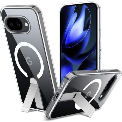 Tea-Coque Pour Google Pixel 9a Magnetique Housse Avec Support Caché, Compatible Avec Magsafe, Protection Militaire Antichoc Antirayures Housse - Transparente
