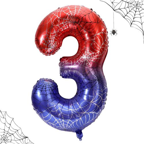 Ballon D`Anniversaire Chiffre Toile D`Araignée Géant 101,6Cm, Grands Ballons Chiffres Thème Araignée Décorations Fête Héros Rouge Et Bleu Pour Garçons Enfants Anniversaire Halloween Fête (3)