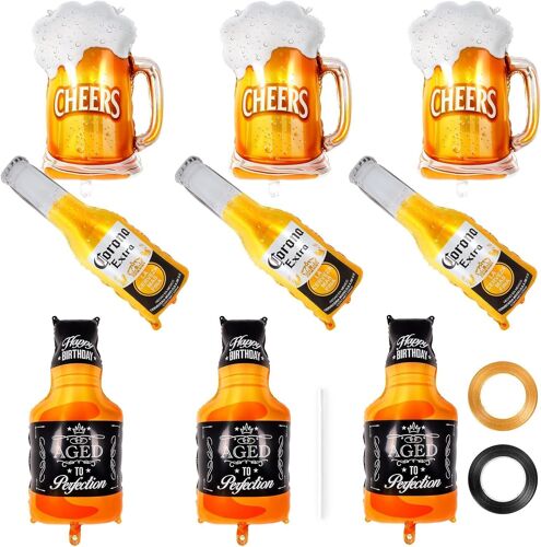 Chicslick-9 Pièces Bière Ballons, Bottle De Vin Aluminium, Géant Fête, Ballon Bouteille Verre À Vin, Décoration D'anniversaire, Pour Mariages Festival Vacances[X755]