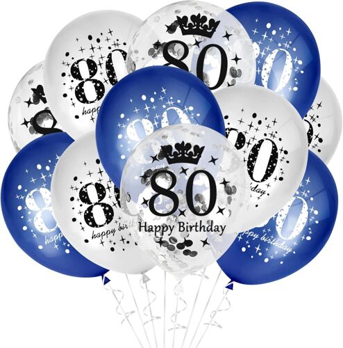 SJZG-Lot De 15 Ballons 80 Ans Décoratifs Pour Anniversaire Bleu 80E Anniversaire Femme Homme Cadeau 80E Anniversaire Homme Décoration 80E Anniversaire
