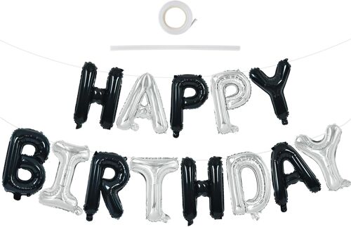 SJZG-Bannière De Ballons « Happy Birthday » Avec Paille En Ruban - 40,6 Cm En Mylar - Bannière Réutilisable Pour Filles, Garçons, Enfants Et Adultes - Fournitures D'Anniversaire Et D'Halloween