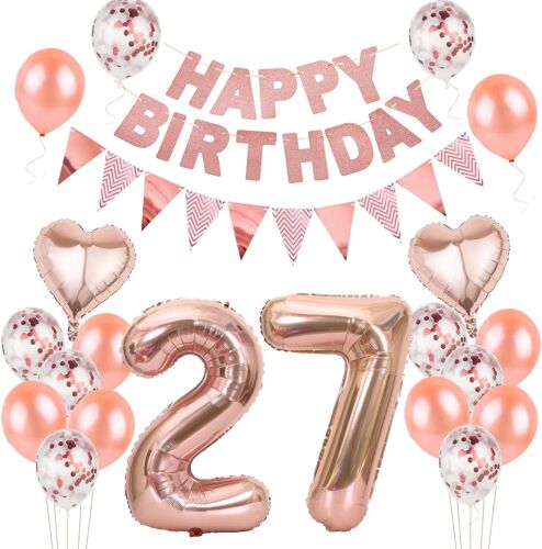 SJZG-Set Ballons Rose Or 27 Ans - Décoration Anniversaire Femme Fille - Déco Fête 27E Anniversaire