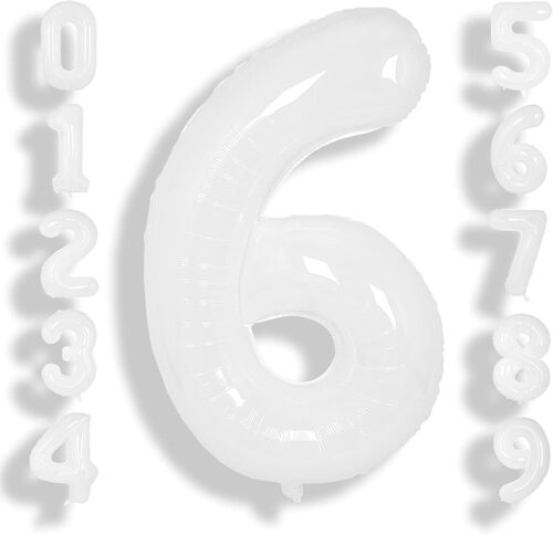 SJZG-Grands Ballons Blancs De 101,6 Cm En Mylar En Forme De Chiffres Pour Garçons Ou Filles - Grand Format En Forme De Chiffres 0-9 - Grand Ballon Géant Pour Décoration De Fête D'Anniversaire De