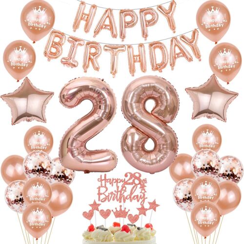 SJZG-Ballons 28E Anniversaire Décoration Femme Rosegold Foil Ballon 28 Ans De Décoration D'Anniversaire Femmes Joyeux Anniversaire 28 Décoration D'Anniversaire Femme Rosegold Ballon 28 D'Anniversaire