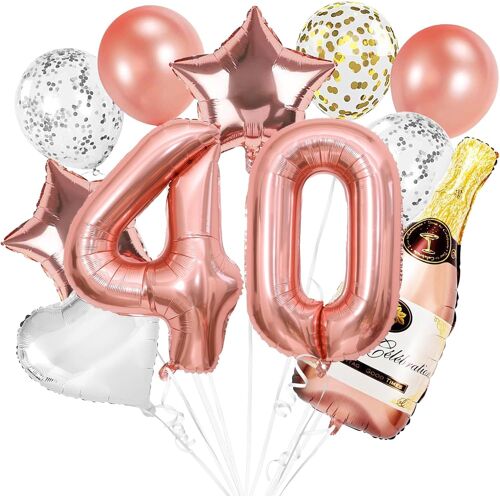 SJZG-Décoration 40E Anniversaire Femme, Or Rose 40 Ans, Décoration Pour Femme, Ballon 40 Ans, Femme Homme, 40E Anniversaire Kit De Décoration Avec Ballons 40E Anniversaire, Confettis Ballons