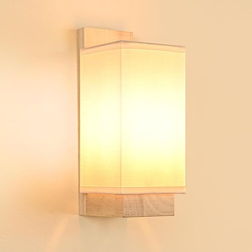 Applique Murale Intérieur Vintage,Applique Murale Bois Industrielle E14,Lampe Murale Rétro abat-jour en tissu,Appliques pour Chambre Couloir Salon Escalier,Ampoule Non Incluse,Rectangle
