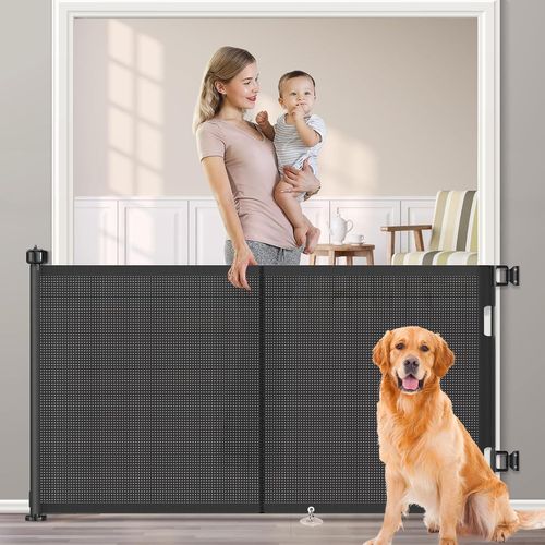 Barrière Sécurité Pour Enfant Chien,1.5m 3m 5m Barriere De Securite Retractable,Avec Renforcement En Fibre De Verre,Large Barriere De Securite Pour Escaliers Intérieurs Et Extérieurs (Noir,1.5m)