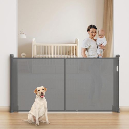 Barrière Sécurité Pour Enfant Chien,1.5m 3m 5m Barriere De Securite Retractable,Avec Renforcement En Fibre De Verre,Large Barriere De Securite Pour Escaliers Intérieurs Et Extérieurs (Gris,1.5m)