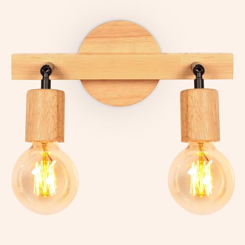 Applique Murale Interieur Vintage E27 Lampe Murale Bois,Tête De Lampe Orientable Et Pivotante Lampe De Mur,Luminaires Intérieur Pour Salon Chambre À Coucher Bureau