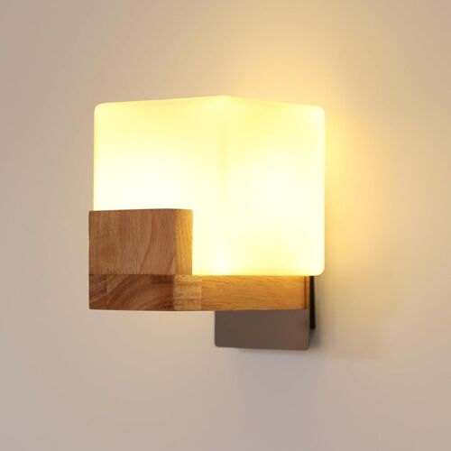 Applique Murale Intérieure Bois,Vintage Lampe Murale Avec Abat-Jour En Verre,Moderne Minimaliste G9 Luminaire Mural 3000k/4500k/6500k Pour Chambre Salon Couloir Escalier (Ampoule Incluse)