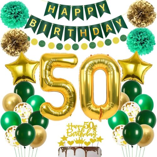 SJZG-Vert Or Ballons 50 Ans Anniversaire,Décoration 50 Ans Anniversaire Homme Femme,Or 50 Ans Décorations Anniversaire,Ballon 50 Ans Vert Or, Ballon 50 Ans Anniversaire Garcon,50 Ans Vert Or Ballons