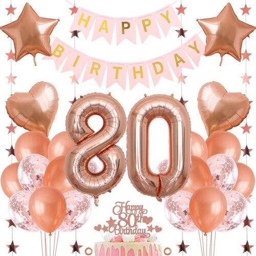 SJZG-80Ème Anniversaire Décoration Fille Décoration 80Ème Anniversaire Fille Ballon 80Ème Anniversaire Or Rose Décoration D'Anniversaire 80 Or Rose Joyeux Anniversaire 80 Anniversaire Décoration 80