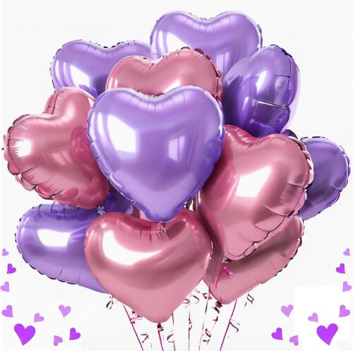 Lot De 12 Ballons En Aluminium En Forme De Coeur Rose Violet De 45,7 Cm - Ballons En Forme De Coeur - Décoration Pour Atmosphère Romantique