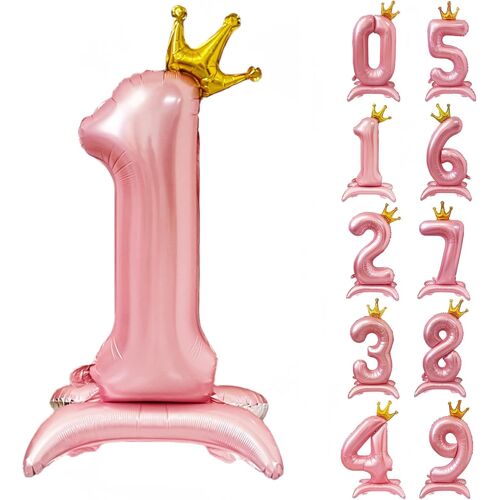 SJZG-Ballon Rose En Forme De Chiffre 1 De 100 Cm Avec Couronne Rose De 0 À 9 Pour Décoration D'Anniversaire, De Fête, De Mariage