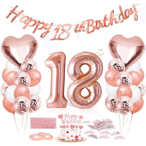 Deco Anniversaire 18 Ans, Or Rose Decoration Anniversaire 18 Ans Femme, 18 Ans Ballons Anniversaire Deco 18 Ans Bannière De Joyeux Anniversaire Pour Décoration De Fête D'Anniversaire
