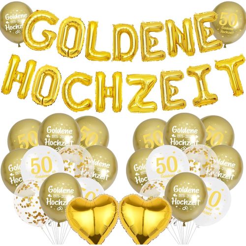 Lot De 40 Ballons Décoratifs Dorés Pour Mariage - 50 Ballons Dorés Et Blancs - Ballons En Aluminium Et Ballons À Confettis Pour 50E Anniversaire De Mariage