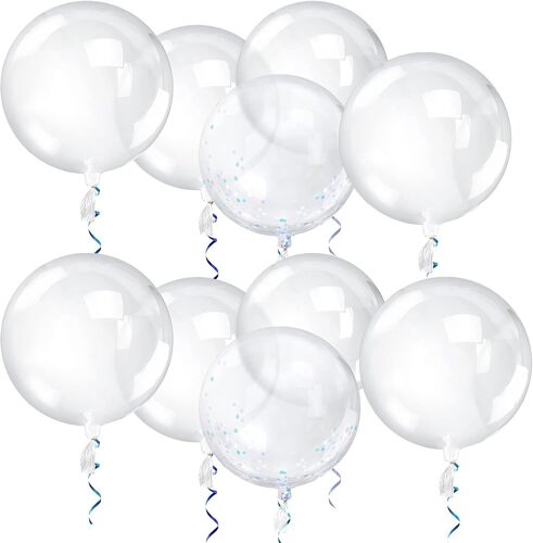 CAUC-10 Pièces Ballons Transparents à Bulles, Ballons Bobo de Fête Réutilisables, Peut être rempli de confettis, d'hélium, LED, pour Décoration de Fête d Anniversaire de Mariage Noël,24 pouces/50cm