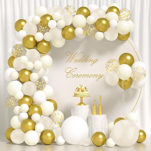 Kit Arche Ballon Or Et Blanc 100 Pièces Blanc Sable Beige Ballons Helium Avec Ballon Confettis Pour Déco Anniversaire Fêtes Mariage Noël Baby Shower Bapteme
