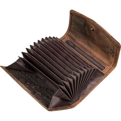 Portefeuille Femme En Cuir PU Avec 10 Emplacements Carte - Petit Format Zippé, Couleur Brun
